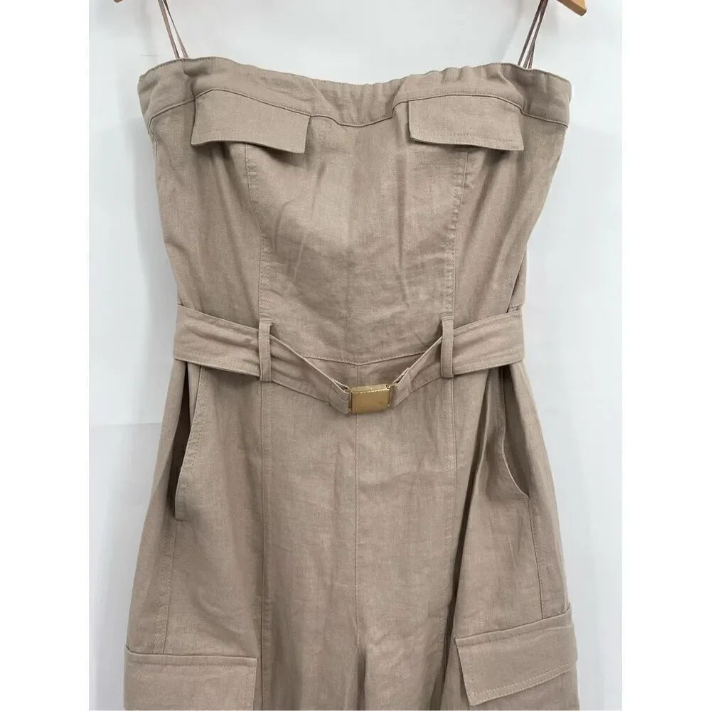 ZARA LINEN BLEND CARGO JUMPSUIT Sz M